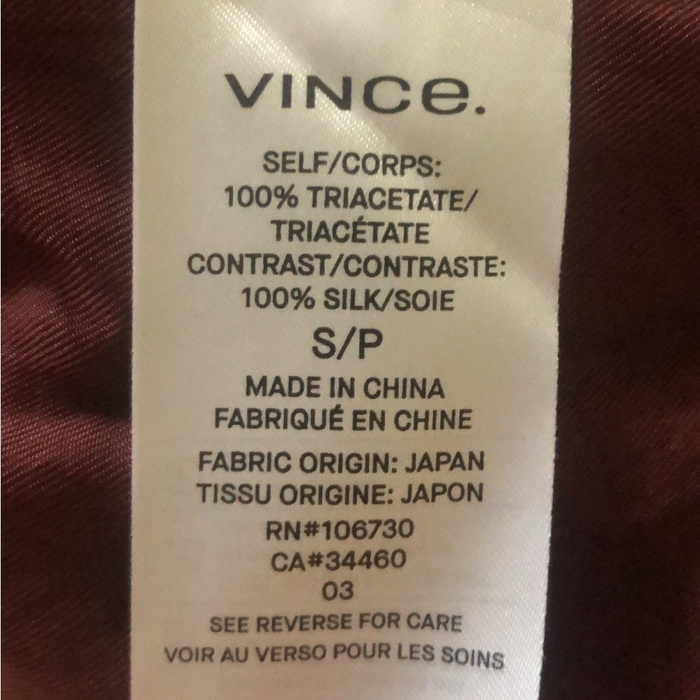 VINCE Mixed Media Midi Long Sleeve Lace Dress Black Cherry Red Small Silk Blend - Picture 5 of 6